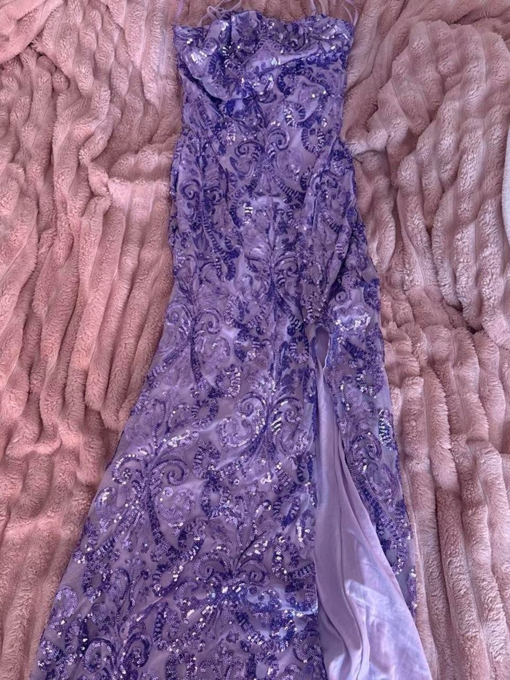 spaghetti straps Lavender Sequin Prom dress